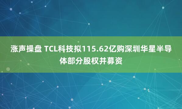 涨声操盘 TCL科技拟115.62亿购深圳华星半导体部分股权并募资